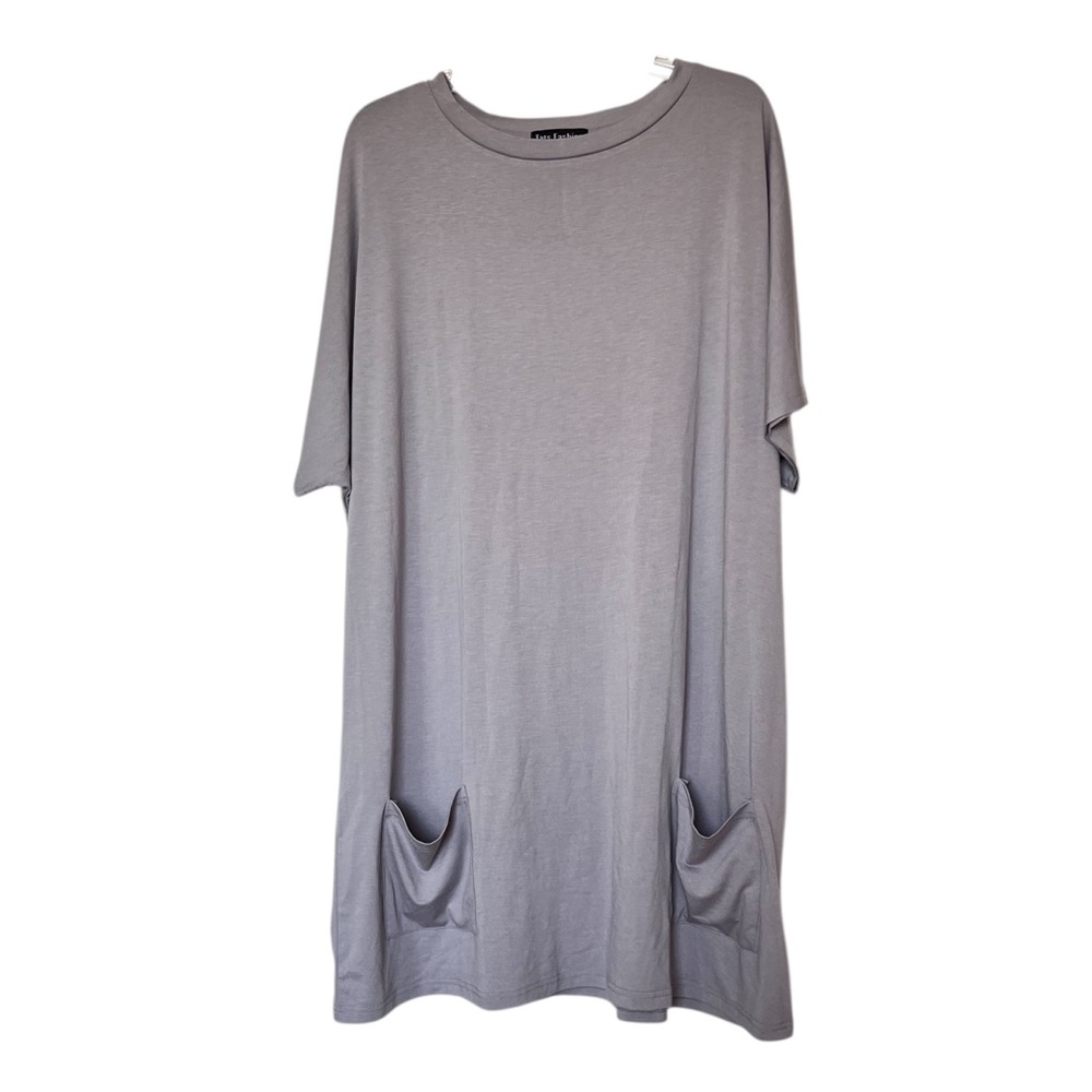Gray Oversized T-Shirt Dress with Pockets - Picture 6 of 6